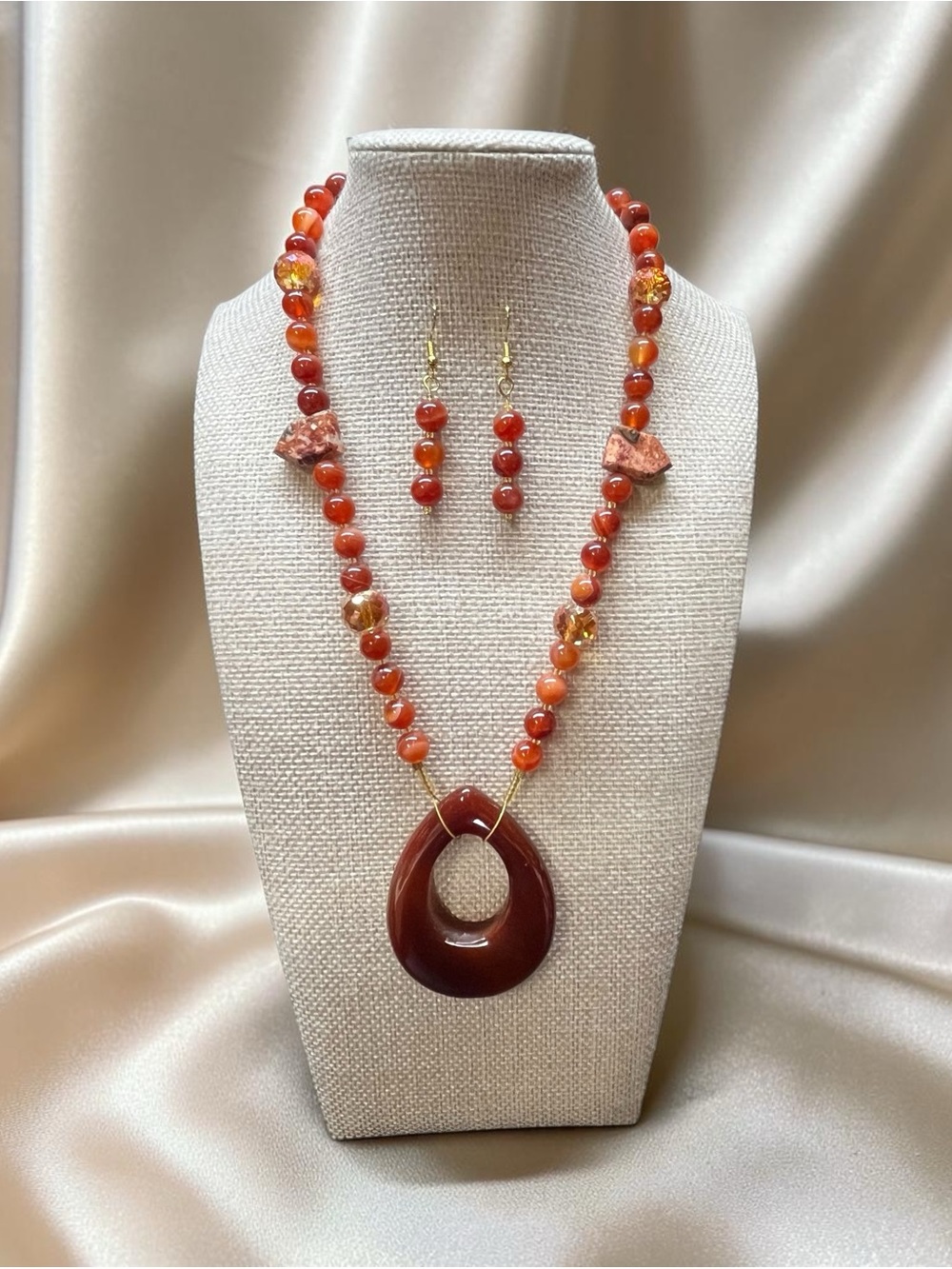 Handcrafted Carnelian Teardrop Pendant Necklace